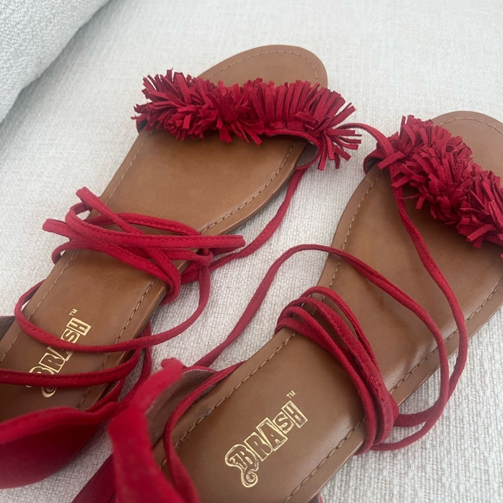 Red wrap sandals